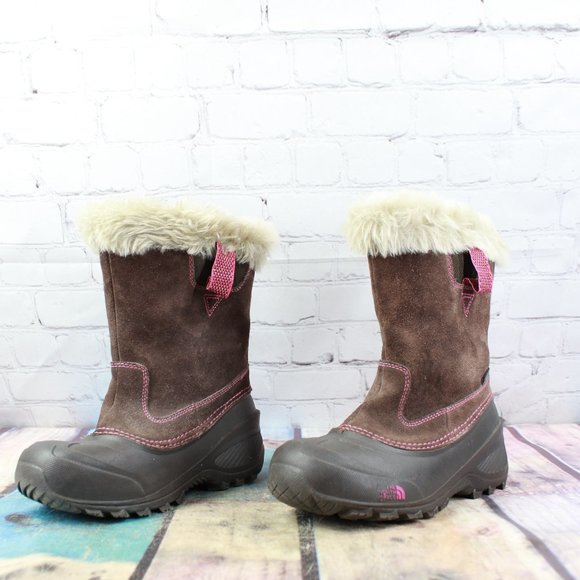 The North Face Girls Heat Seeker Brown Leather Faux Fur Winter Snow Boots Size 4 - Picture 2 of 9